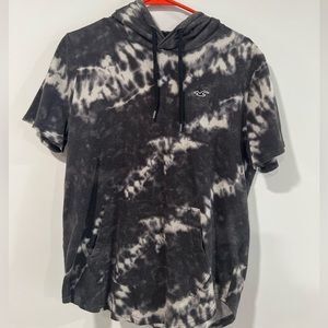 Hollister Men’s Shirt Hoodie Tie Dye White and Grey